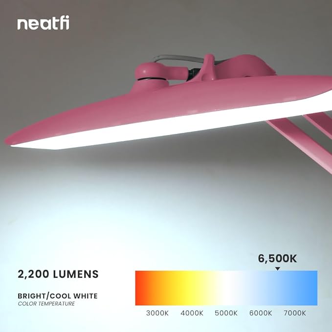 Neatfi XL 2,200 Lumens LED Task Lamp, 24W Super Bright Desk Lamp, 117 Pcs SMD LED, 4 Level Brightness, Dimmable, Task LED Light for Home, Office, Workbench (Non-CCT, Pink) - LeafyLoom