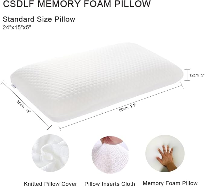 Memory Foam Bed Pillows, Pillow for Side and Back Sleeper, Pillow for Neck Pain Relief, Washable Removable Cover, Soft, White (Bag-Standard) - LeafyLoom