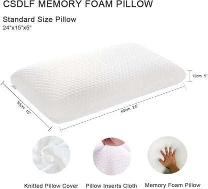 Memory Foam Bed Pillows, Pillow for Side and Back Sleeper, Pillow for Neck Pain Relief, Washable Removable Cover, Soft, White (Bag-Standard) - LeafyLoom