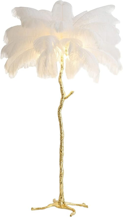 Luxury Resin Ostrich Feather Lamp, 35 Pieces real ostrich feathers,Feather Floor Lamp,Standing Lamp for Living Room, Bedroom and Office 67” Tall Feather Lamp (White) - LeafyLoom