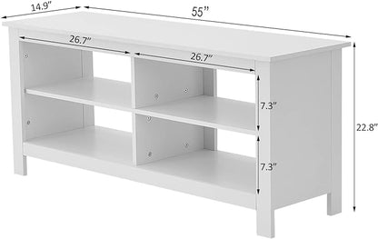 Panana TV Stand, 4 Cubby TV Stand for 60 inch TV, Farmhouse Television Stands Entertainment Center Media Stand with Storage TV Table Stand for Living Room (White 55 inches) - LeafyLoom