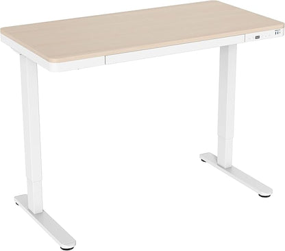 Mount-It! 47.2" Wide x 28.3" Deep Electric Height Adjustable Desk, Ergonomic Standing Workspace, Height Adjustment up to 46.5" Tall, Large Desktop, USB Ports, Drawer, Home Office, White, Maple Top - LeafyLoom