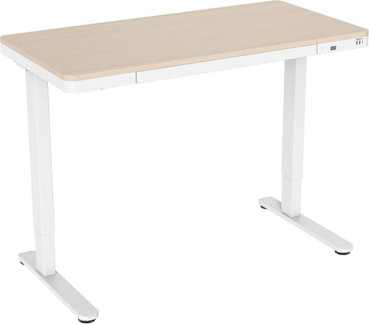 Mount-It! 47.2" Wide x 28.3" Deep Electric Height Adjustable Desk, Ergonomic Standing Workspace, Height Adjustment up to 46.5" Tall, Large Desktop, USB Ports, Drawer, Home Office, White, Maple Top - LeafyLoom