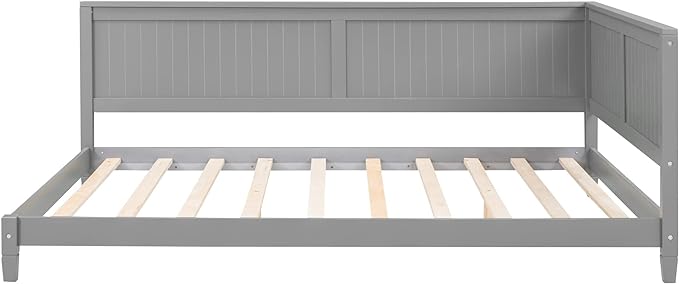 Jintop Full Size Wood Daybed with Slat Support,Sofa Bed Frame W/Backrest and Armrest,Easy to Install,for Teens Kids Girls Boys,Living Room Bedroom Apartment,Gray - LeafyLoom