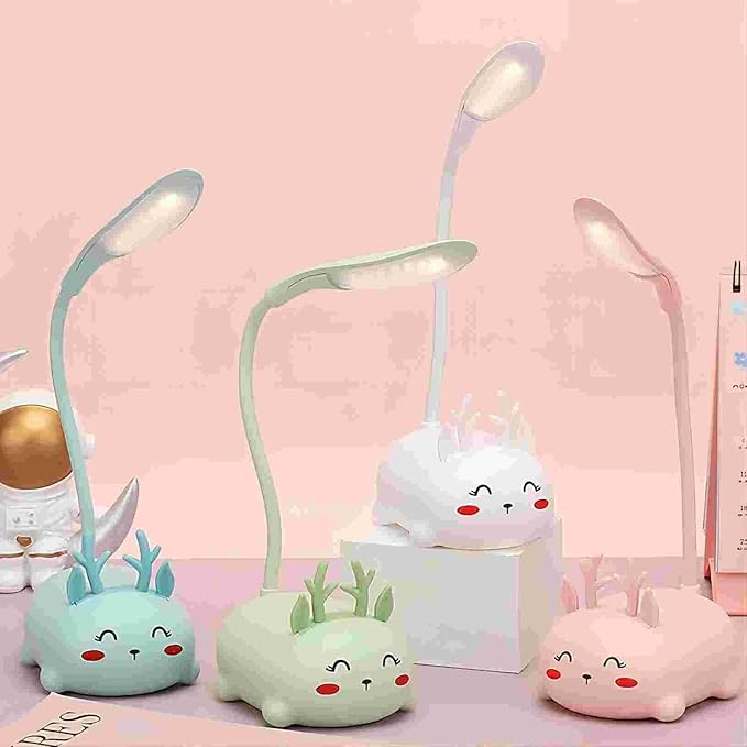 Kids Lamp, Cute LED Desk Lamp for Kids, Mini Animal Night Light, USB Rechargeable Flexible Cartoon Lamp Eye-Care Lighting for Bedroom (Deer B, Pink) - LeafyLoom