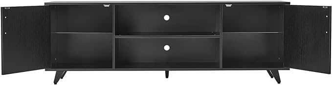 Panana TV Stand Television Stands TV Console Unit with Shelf and 2 Doors Storage Cabinets for Living Room Bedroom for TVs up to 70 Inches (Black, 62.99 inch) - LeafyLoom