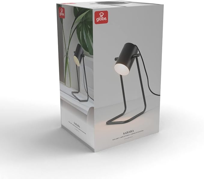 Globe Electric 52299 Sahara 14" Desk Lamp, Matte Black, Swing Shade, in-Line On/Off Rocker Switch - LeafyLoom