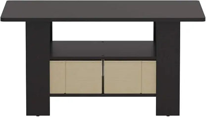 Furinno Coffee Table with Bins, Espresso/Brown - LeafyLoom