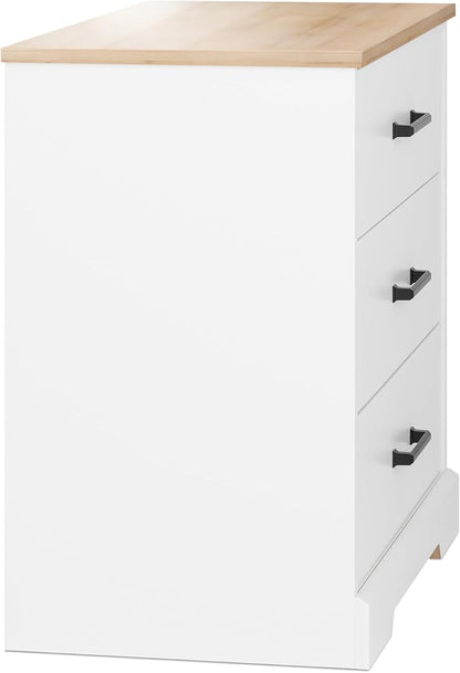 Prepac Three Drawer Nightstand, 16.25" D x 27.5" W x 26.75" H, White & Oak - LeafyLoom