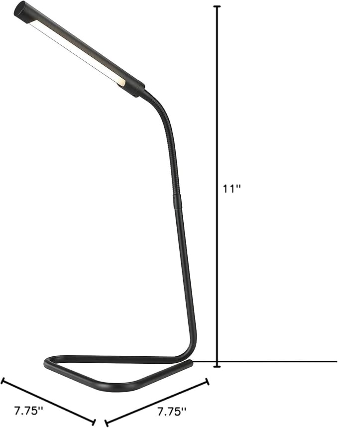 Globe Electric 56060 Arden 12" LED Integrated Desk Lamp, Adjustable Gooseneck, in-Line On Off Switch, USB Cable Included, 7 Watts, 200 Lumens,Black - LeafyLoom