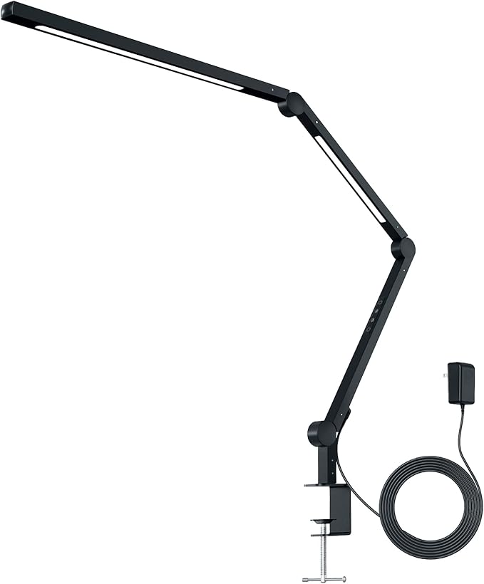 MediAcous LED Desk Lamp with Clamp, Dual Light Desk Lamp with Swing Arm, 4 Color Modes & 4 Brightness Metal Table Lamp, Eye-Caring Clip-on Lamp with Memory Function for Home Office Work Study - LeafyLoom