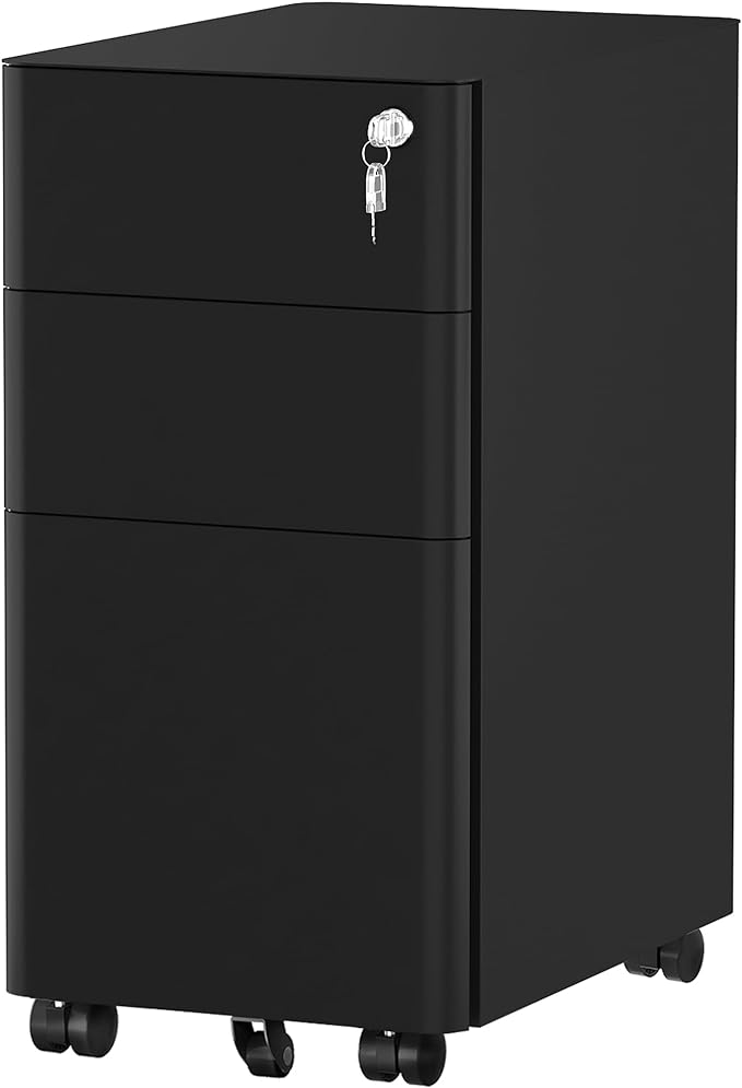 YITAHOME 3-Drawer Metal Filing Cabinet Office, Compact Portable Slim File Cabinet Drawers with Keys, Pre-Built Office Storage Cabinet for A4/Letter/Legal (Black) - LeafyLoom