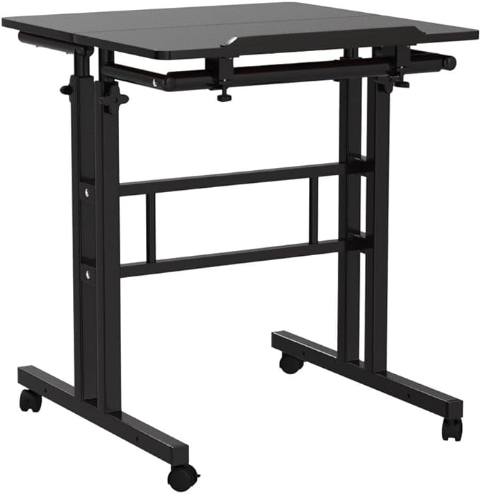 DlandHome Mobile Standing Desk Stand Up Desk Rolling Desk, Stand Sit Desk Mobile Computer Desk Adjustable Standing Desk 23.6inches Table Workstation Mobile Desk Cart Tray Black - LeafyLoom