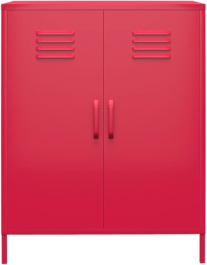 Novogratz Cache 2 Door Metal Locker-Style Storage Accent Cabinet, Magenta - LeafyLoom