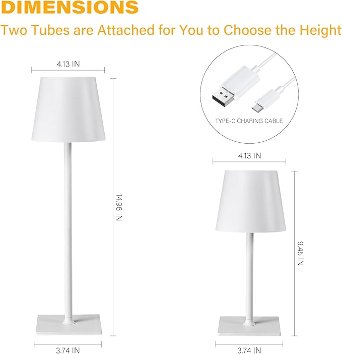 2 Pack Cordless Table Lamps, 3 Colors Stepless Dimming, 5000mAh Rechargeable Battery LED Desk Lamp for Bedroom/Couple Dinner/Desk/Cafe/Dining Room/Terrace - LeafyLoom