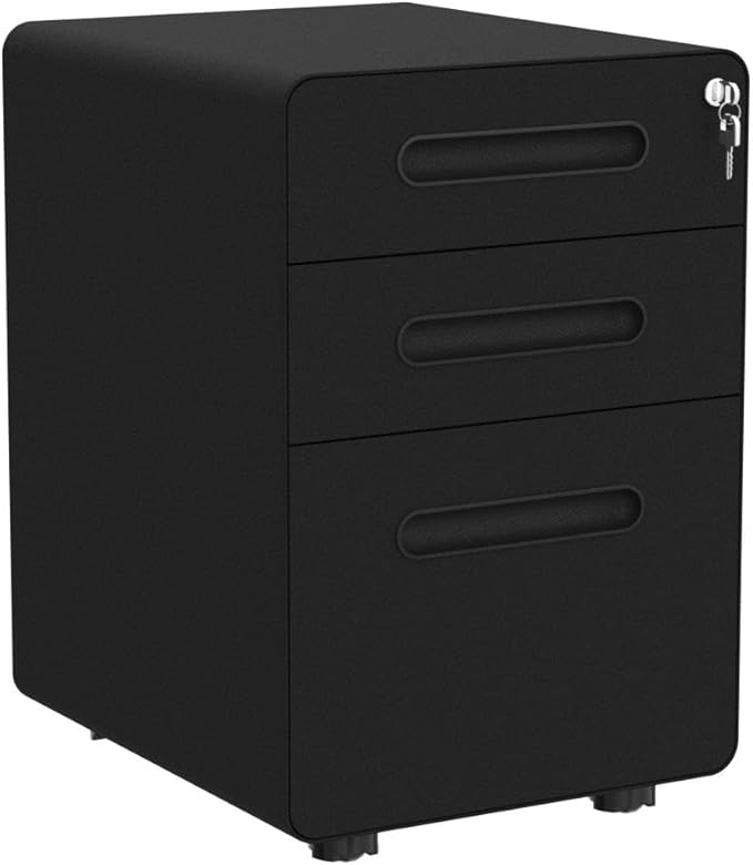 YITAHOME 3-Drawer Metal Mobile File Cabinet, Rolling Filing Cabinet with Lock, Filing Cabinet Under Desk fits Legal/A4 Size for Home/Office, Fully Assembled,Black - LeafyLoom