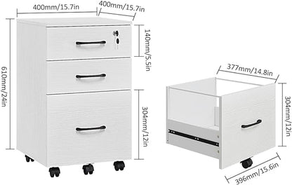 Panana 3 Drawer Wood Mobile File Cabinet, Under Desk Storage Drawers Small File Cabinet for Home Office (White) - LeafyLoom