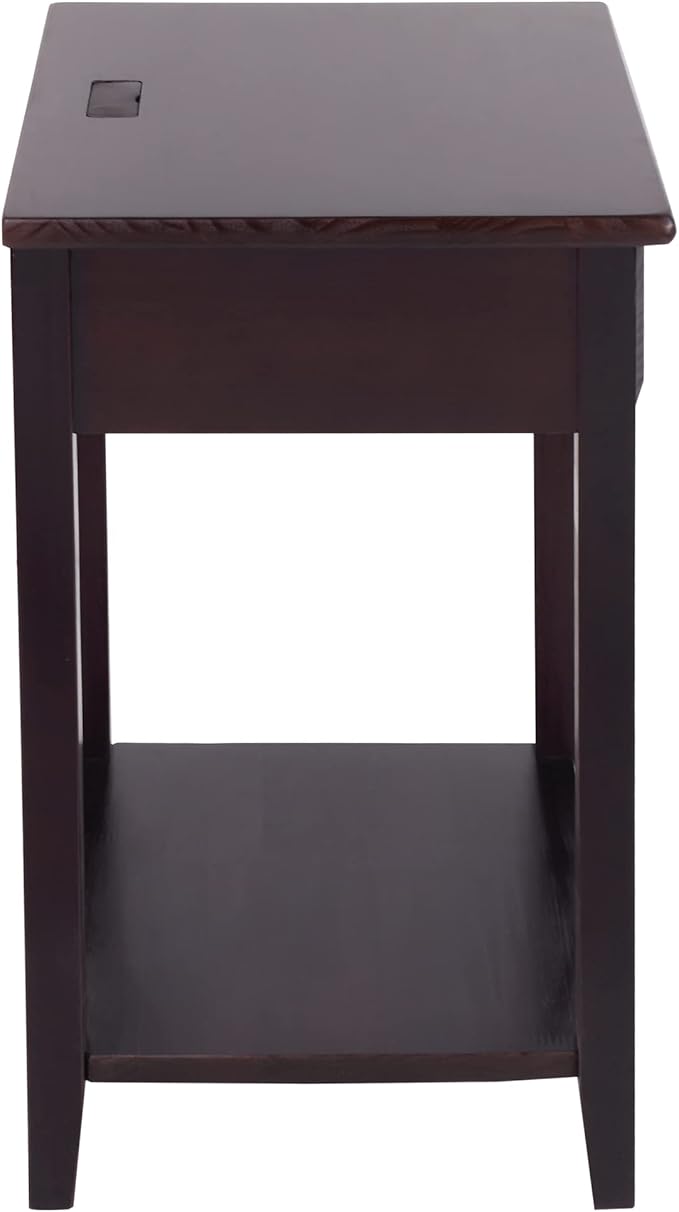 Casual Home Night Owl Nightstand with USB Ports-Espresso - LeafyLoom