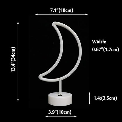 LED Neon Moon Lights, Moon Shape Neon Signs Crescent Night Lights Battery Operated Desk Table Lamp for Bedroom, Bar, Wall Decor-Moon with Holder Base(Pink) - LeafyLoom