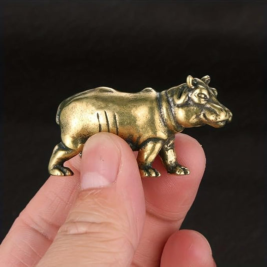 Vintage Solid Brass Hippo Figurine - Adorable Desk Decor for Collectors - Perfect Office or Home Accent(Hippo) - LeafyLoom