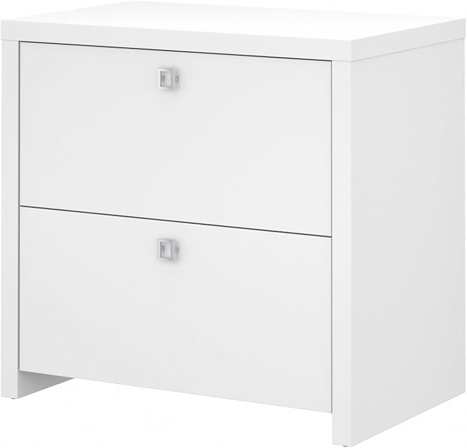 Bush Business Furniture Echo Lateral File Cabinet in Pure White with Satin Silver Handles, Home Office Storage for Letter, Legal, and A4-size Documents - LeafyLoom