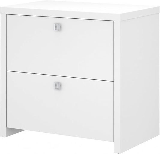 Bush Business Furniture Echo Lateral File Cabinet in Pure White with Satin Silver Handles, Home Office Storage for Letter, Legal, and A4-size Documents - LeafyLoom