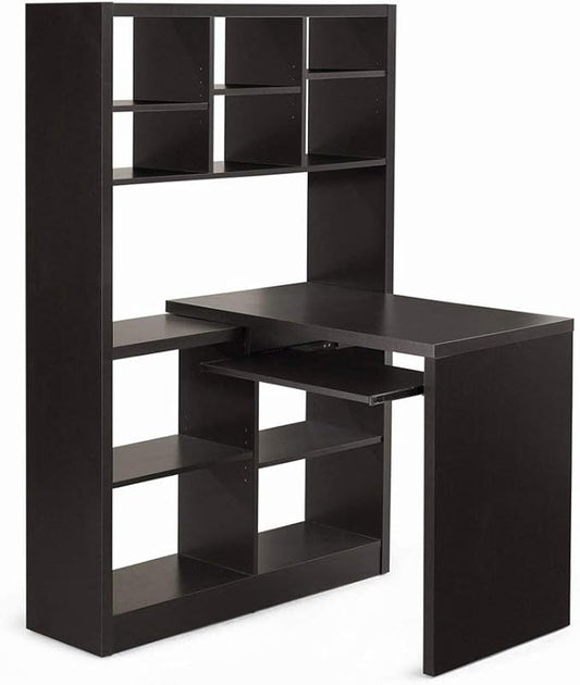 Monarch Specialties I Storage-Bookcase Left Or Right Set Up-Corner Desk with Multiple Adjustable Shelves, 60"L, Cappuccino - LeafyLoom