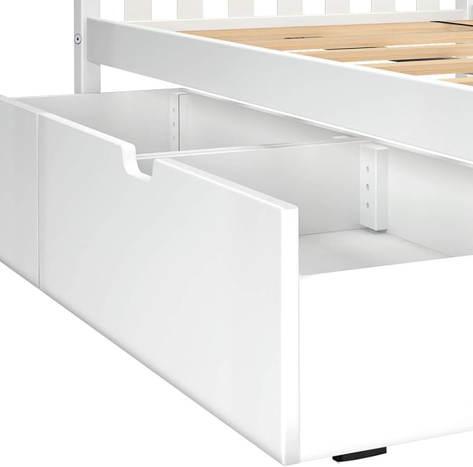 Max & Lily Full Bed, Bed Frame with Headboard For Kids with Storage Drawers, Slatted, White - LeafyLoom