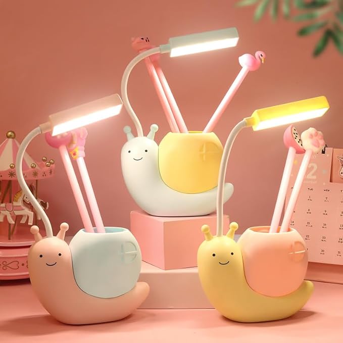 ZYTC LED Desk Lamp Cartoon Snail Adjustable Foldable Reading Lamp Assorted Colors Eye Caring Table Lamp Light with USB Charging Port Built-in Battery for Student Study Work(Pink) - LeafyLoom