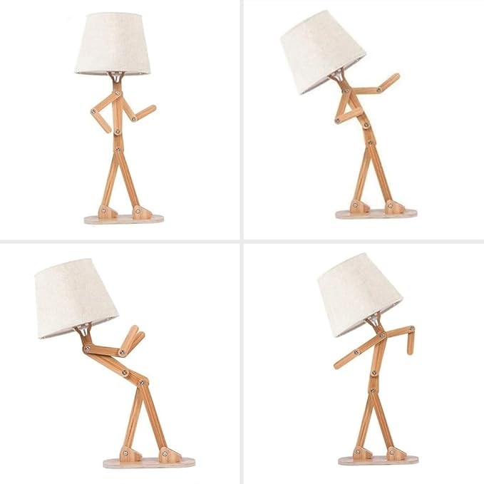 ELINKUME Table Lamps for Kids Bedside Bedroom Reading with Linen Lampshade,Wood Swing Arm LED Desk Lamp for Home Decoration,Study and Working Lighting,Creative Gifts for Boys and Girls - LeafyLoom