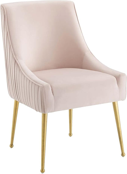 Modway Discern Pleated Back Upholstered Performance Velvet Dining Chair Set of 2, Pink - LeafyLoom