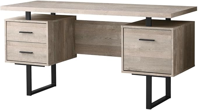 Monarch Specialties Computer Desk with Drawers - Contemporary Style - Home & Office Computer Desk with Metal Legs - 60"L (Taupe Reclaimed Wood Look) - LeafyLoom