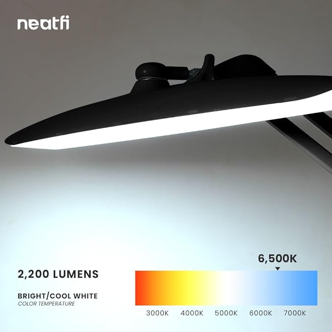 Neatfi XL 2,200 Lumens LED Task Lamp, 24W Super Bright Desk Lamp, 117 Pcs SMD LED, 4 Level Brightness, Dimmable, Task LED Light for Home, Office, Workbench (Non-CCT, Black) - LeafyLoom