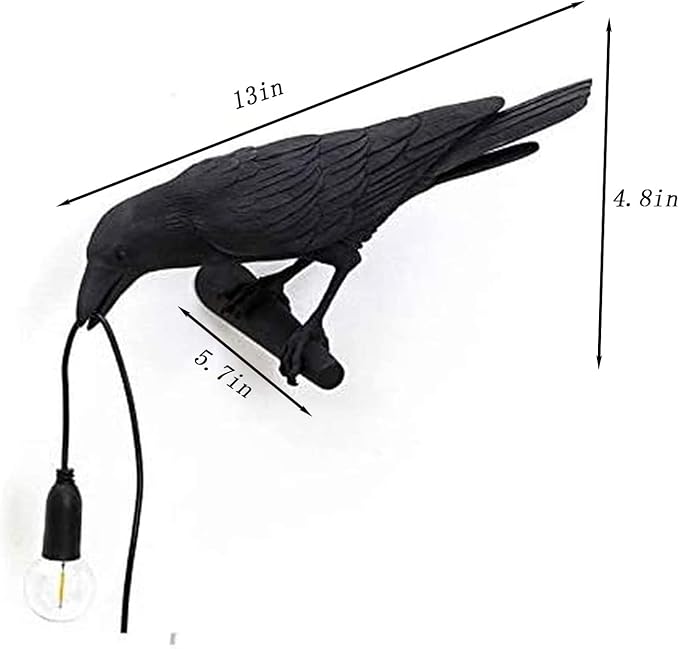 Raven Desk Lamp, Raven Lamp, Bird Lamp, Resin LED Bird Lamp for Bedroom/Office/Living Room/Farmhouse Art Deco with Plug (Right) - LeafyLoom