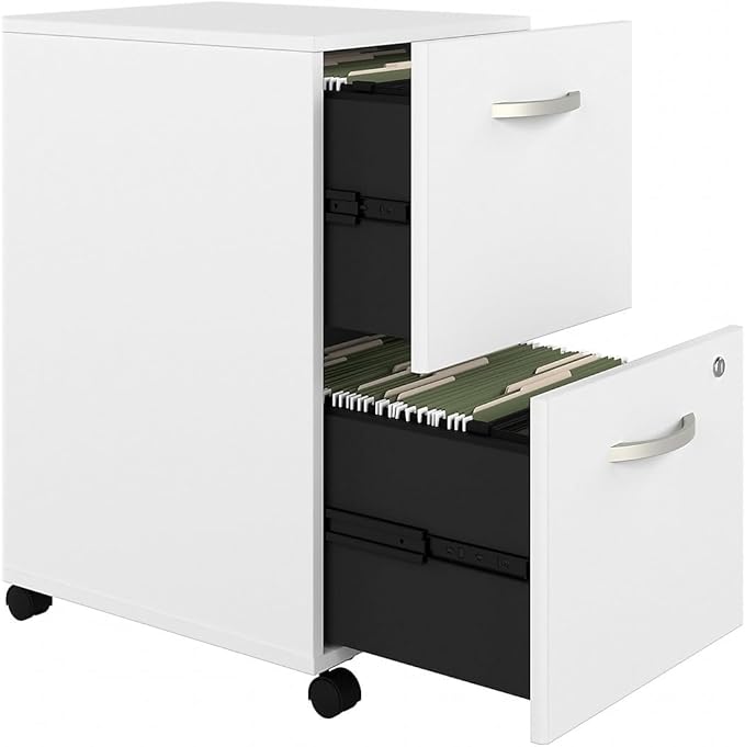 Bush Business Furniture Hybrid 2-Drawer Mobile File Cabinet, Letter/Legal, White, 20-inch (HYF116WHSU-Z) - LeafyLoom