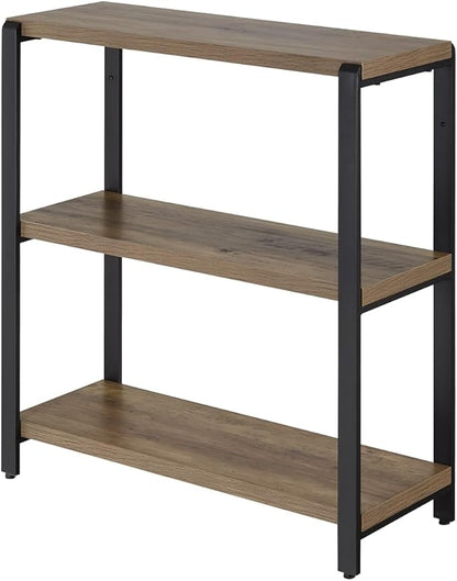 FOLUBAN 3 Tier Bookshelf, Industrial Bookcase and Book Shelves for Bedroom, Rustic Wood and Metal Book Case for Office, Oak - LeafyLoom