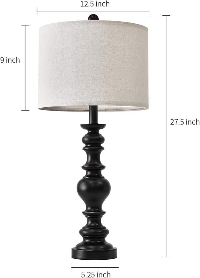 BOBOMOMO Resin 27.5" Farmhouse Lamps for Bedrooms Retro Side Table Lamps Bedside Lamp for Side Nightstand Living Room Black（1 Pack） - LeafyLoom