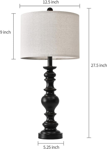 BOBOMOMO Resin 27.5" Farmhouse Lamps for Bedrooms Retro Side Table Lamps Bedside Lamp for Side Nightstand Living Room Black（1 Pack） - LeafyLoom