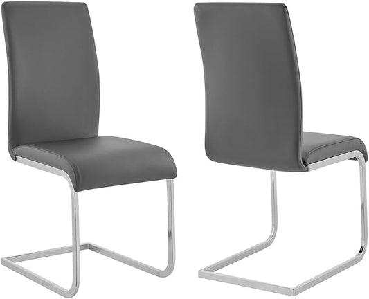 Armen Living Amanda Dining Grey faux leather with Chrome finish Kitchen & Dining Chair - Set of 2, Height - LeafyLoom