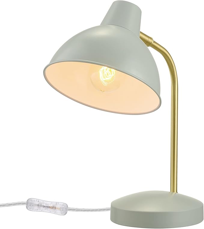 Globe Electric 30289 15" Desk Lamp, Matte Sage Green, Matte Gold Arm, Pivoting Shade, in-Line On/Off Rocker Switch, Home Décor, Lamp for Bedroom, Home Office Accessories, Desk Lamps for Home Office - LeafyLoom