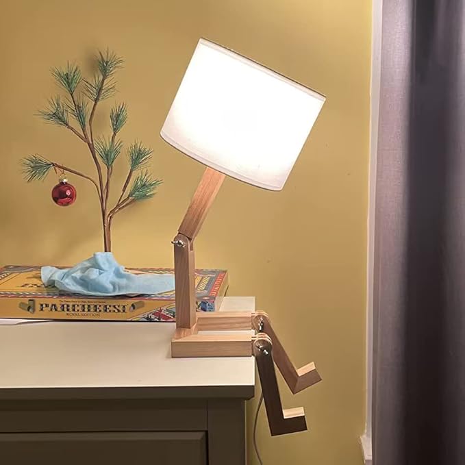 ELINKUME Cute Desk Lamp,Unique Table Lamps,Wood Bedside Table Lamp Fun Funky Person Lamp Wooden Robot Cute Lamps for Bedrooms - LeafyLoom