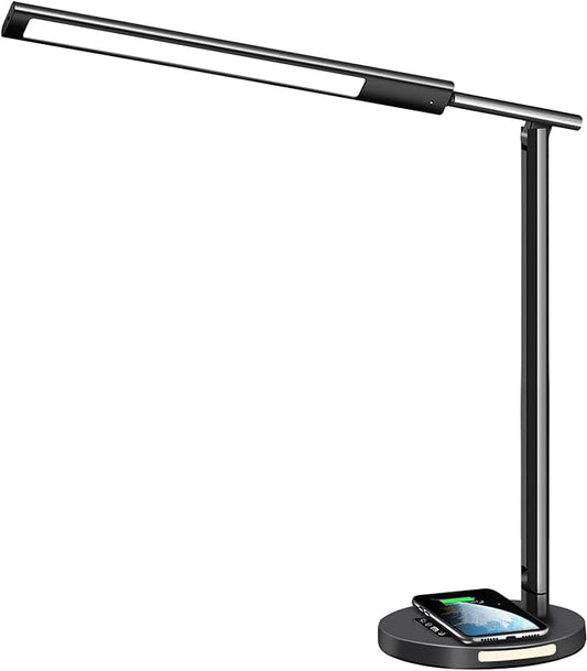 AFROG 8 in1 Multifunctional LED Desk Lamp with 10W Fast Wireless Charger,USB Charging Port, Night Light, 1200Lux Super Bright, 3 Lighting Mode, 5 Brightness,30/60 Min Timer, 12W Office Table Lamp - LeafyLoom