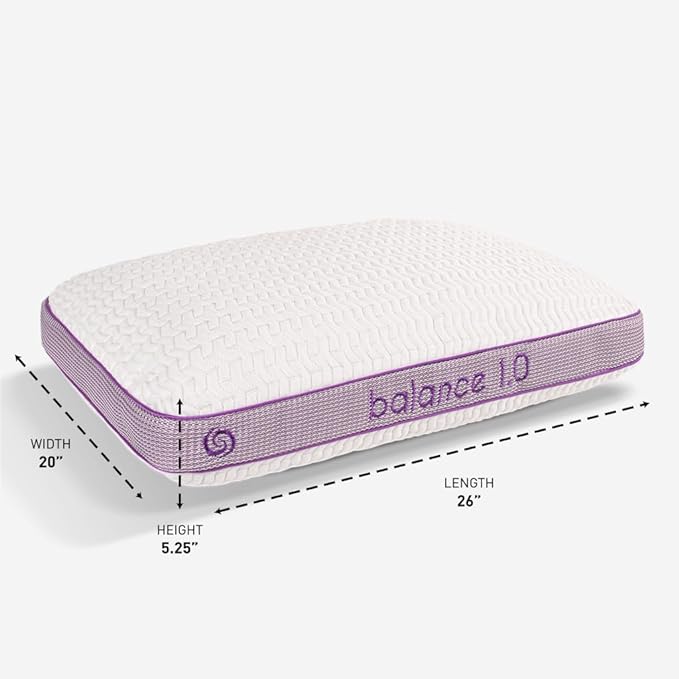 Bedgear Balance Performance Pillow - Size 1.0 - Moisture Wicking Bed Pillows for All Sleep Positions - Medium Firmness - Washable Cover - Back, Stomach, Side Sleeper Pillow - 20" W x 26" L x 5.25" H - LeafyLoom