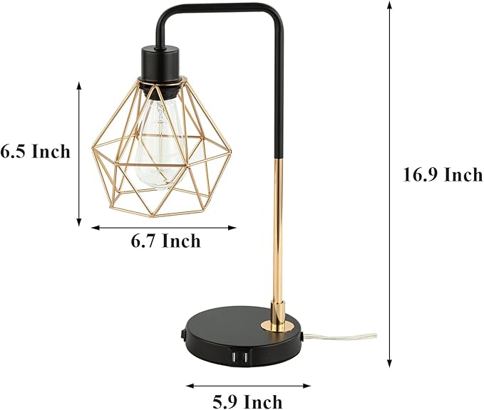 COTULIN Set of 2 Touch Control Black Gold Table Lamp,Modern Industrial Desk Lamp with 2 USB Charging Ports,3-Way Dimmable Bedside Nightstand Cage Reading Lamp for Bedroom Living Room Office Study - LeafyLoom