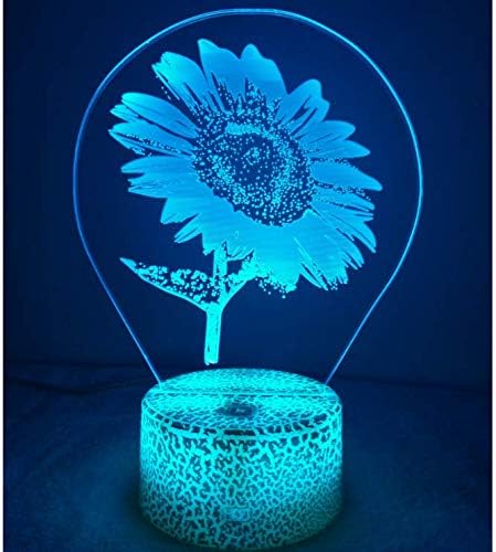 3D Sunflower Night Light USB Powered Touch Switch Remote Control LED Decor Optical Illusion 3D Lamp 7/16 Colors Changing Xmas Children Kids Toy Christmas Brithday Gift - LeafyLoom