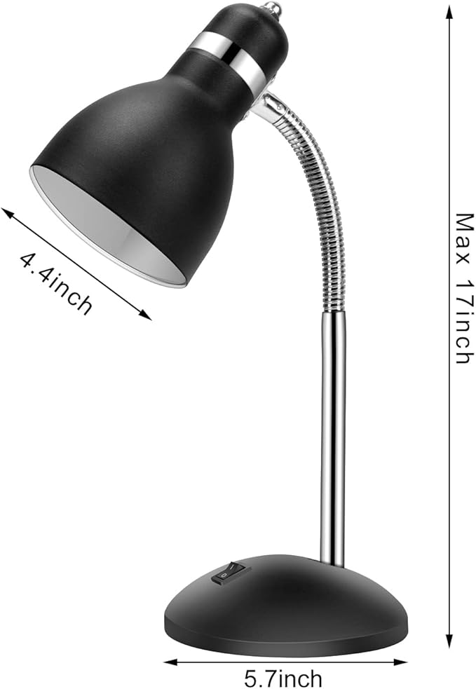 Table Lamp, Small Desk Lamp with Flexible Gooseneck, Adjustable Study Lamp with ON/Off Switch, Nightstand Lamp for Dorm Room, Bedroom, Classroom, College - LeafyLoom