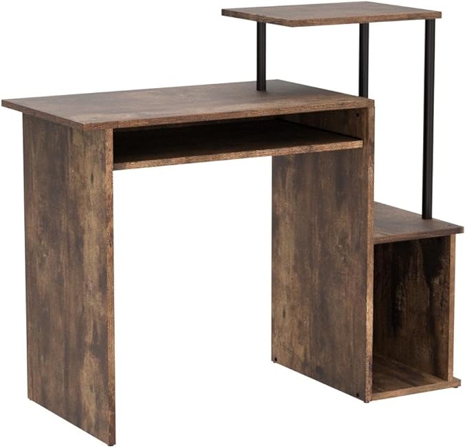 Acme Lyphre Wooden Top Computer Desk in Weathered Oak and Black - LeafyLoom