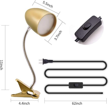 Energetic Clip on Lamp for Bed, Non-Dimmable Reading Light for Bed and Desk, 4000K Cool White, 3.5W 240 LM Flexible Gooseneck lamp, Eye Protection, ETL Listed, Gold - LeafyLoom