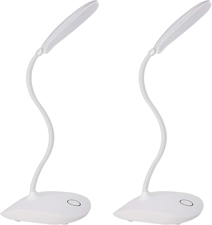 DEEPLITE LED Desk Lamp with Flexible Gooseneck 3 Level Brightness, Battery Operated Table Lamp 5W Touch Control, Compact Portable lamp for Dorm Study Office Bedroom(Set of 2) - LeafyLoom