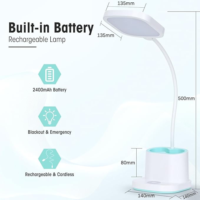 Desk Lamp, LED Desk Lamp for Home Office, Dimmable Desk Light Lamp for Office Reading, Battery Operated Tall Desk Lamp with USB Powered, Desklamp' with 360° Flexible Adjustable, Desktop Lamp Light - LeafyLoom